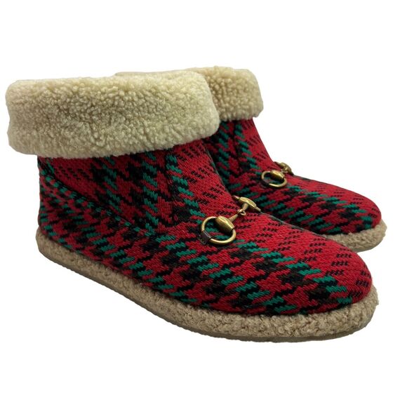 Gucci Horsebit Accent Houndstooth Wool Snow Boots Size 38.5